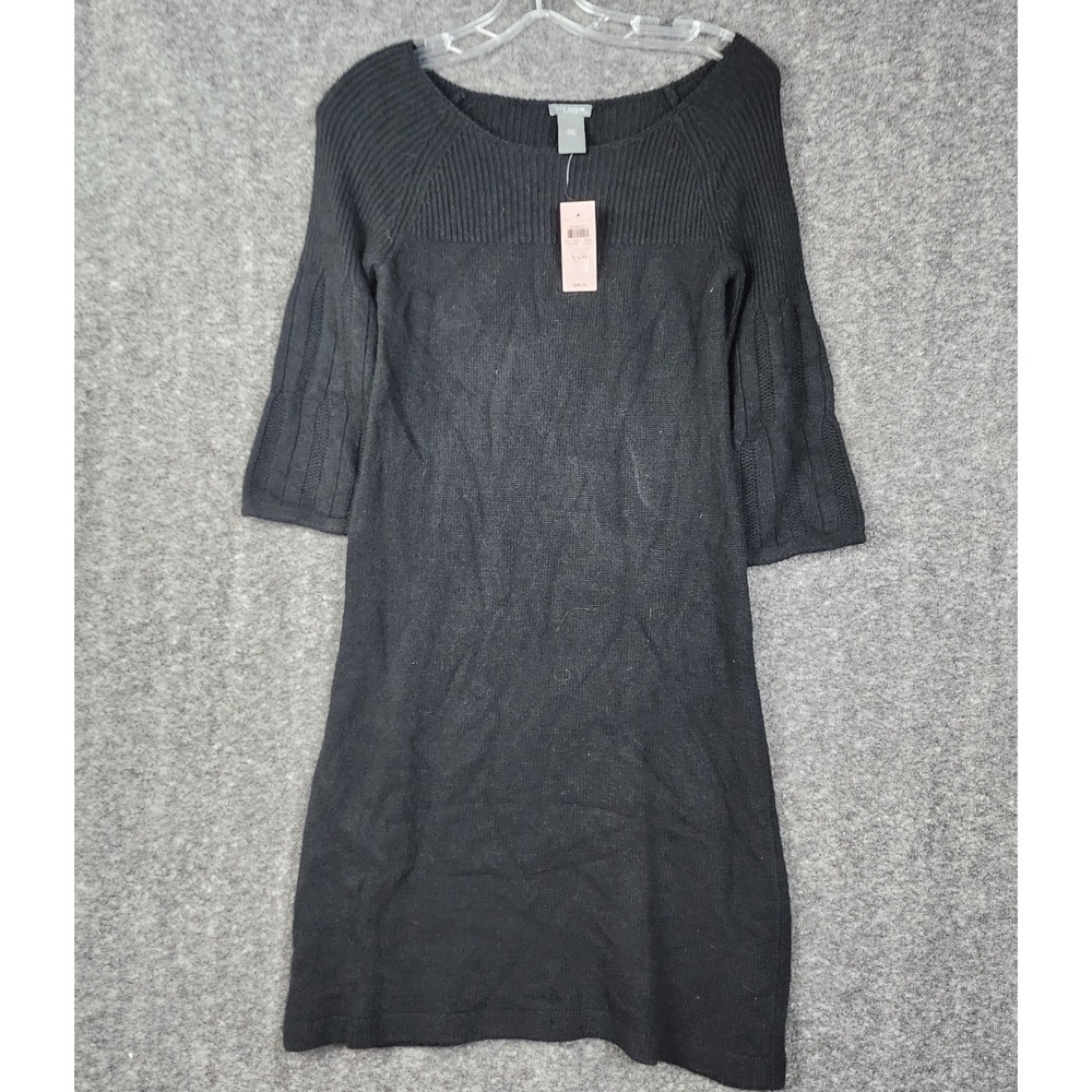 Ann Taylor Sweater Dress Women XSP Black Wool Cashmere Angora‎ Bell Sleeve NWT